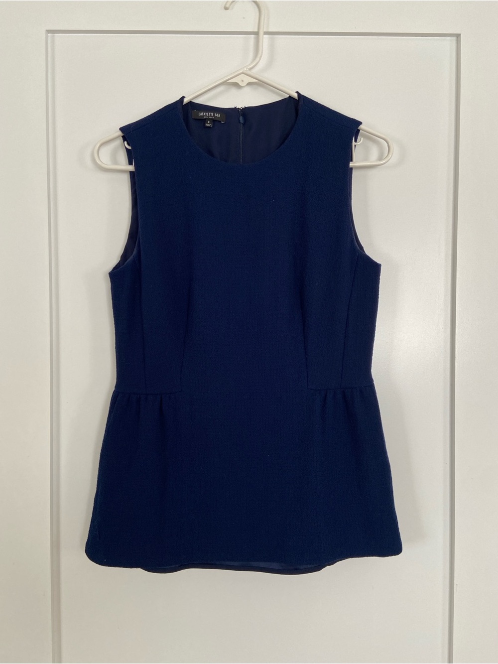 Lafayette 148 New York Navy Sleeveless Peplum Tank